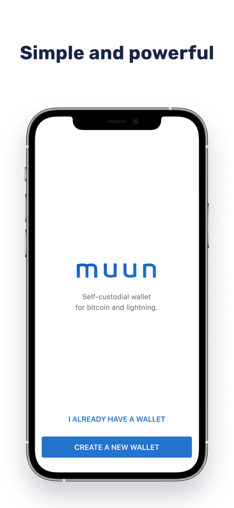 Muun Wallet welcome screen for self custodial bitcoin and lightning wallet