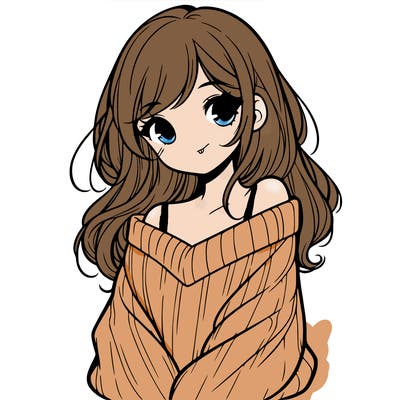 shy pretty girl wearing a sweater that is falling off one shoulder portrait