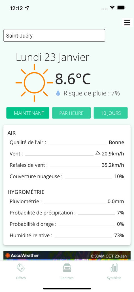 AGRImarket Formation - Agricultural weather monitoring dashboard within the AGRImarket Formation app displaying temperature and humidity data
