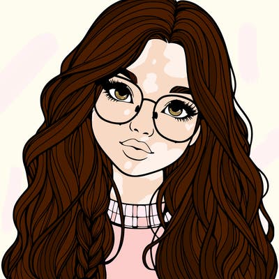 girl with long hair and freckles and glasses realistic