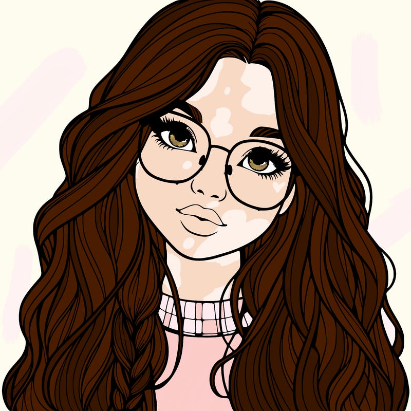 girl with long hair and freckles and glasses realistic