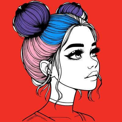 realistic girl with buns on the top of her head