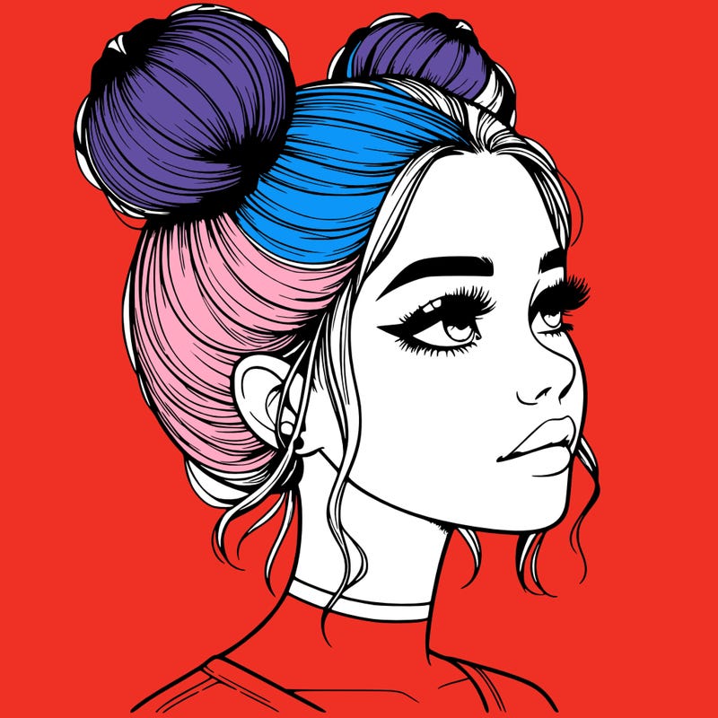 realistic girl with buns on the top of her head
