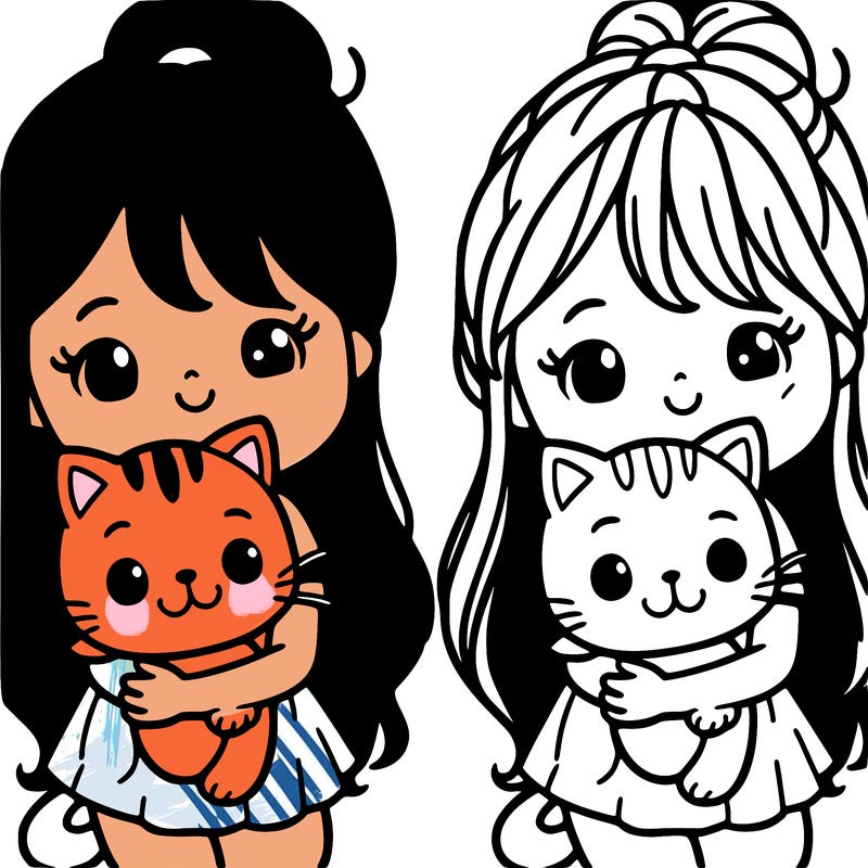 the girl hugs the cute cat