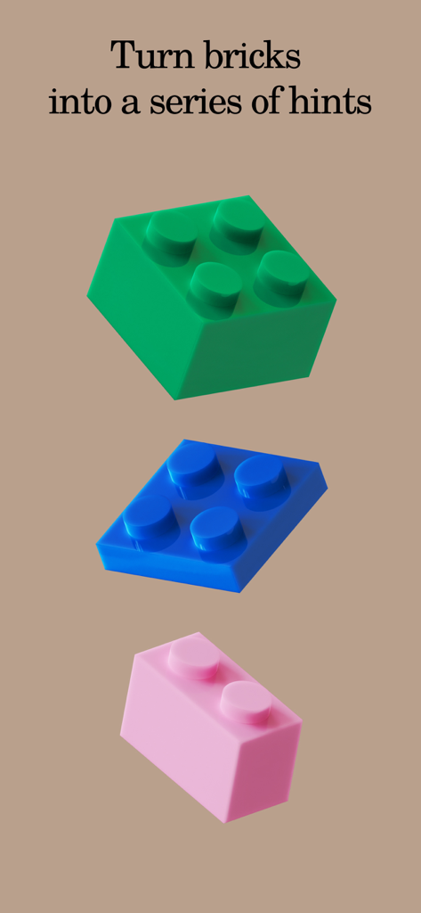 Three colorful plastic bricks with text about turning bricks into building hints