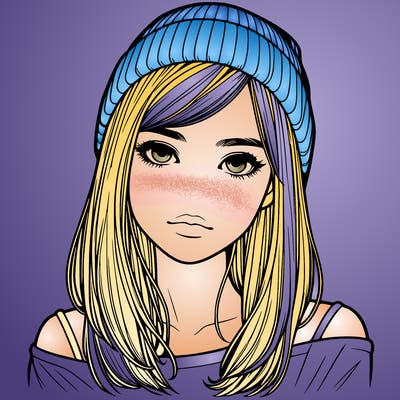realistic girl with beanie and straight hair