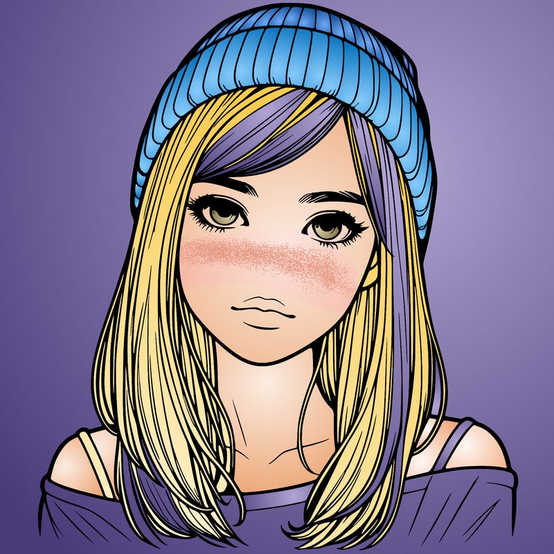 realistic girl with beanie and straight hair
