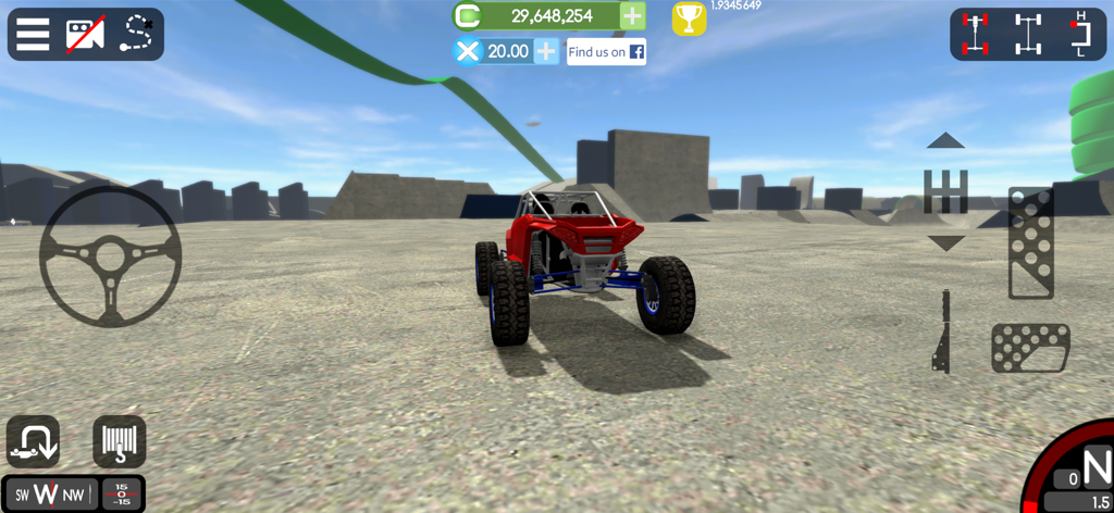 Gigabit Offroad - Gameplay screenshot of Gigabit Offroad showing a red buggy and detailed driving controls in an open environment