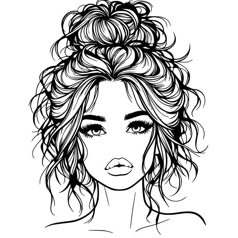 realistic girl with messy bun and lips