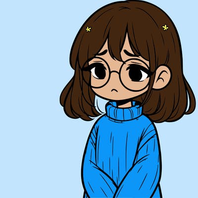 sad girl with glasses in a sweater