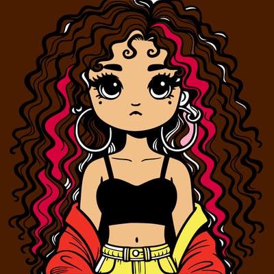 bad girl with crop top and long curly hair