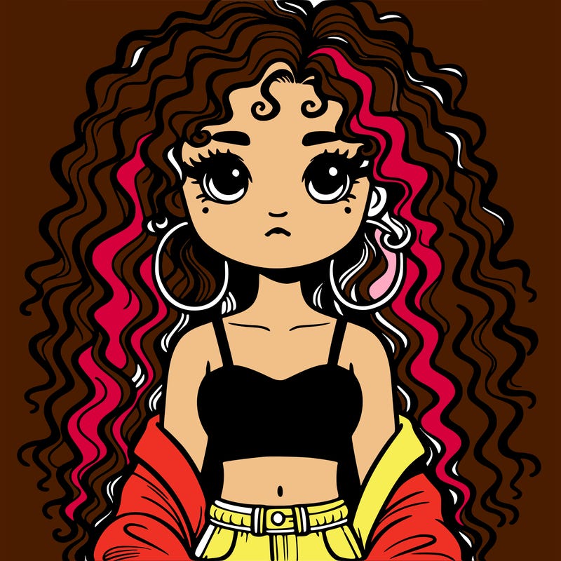 bad girl with crop top and long curly hair