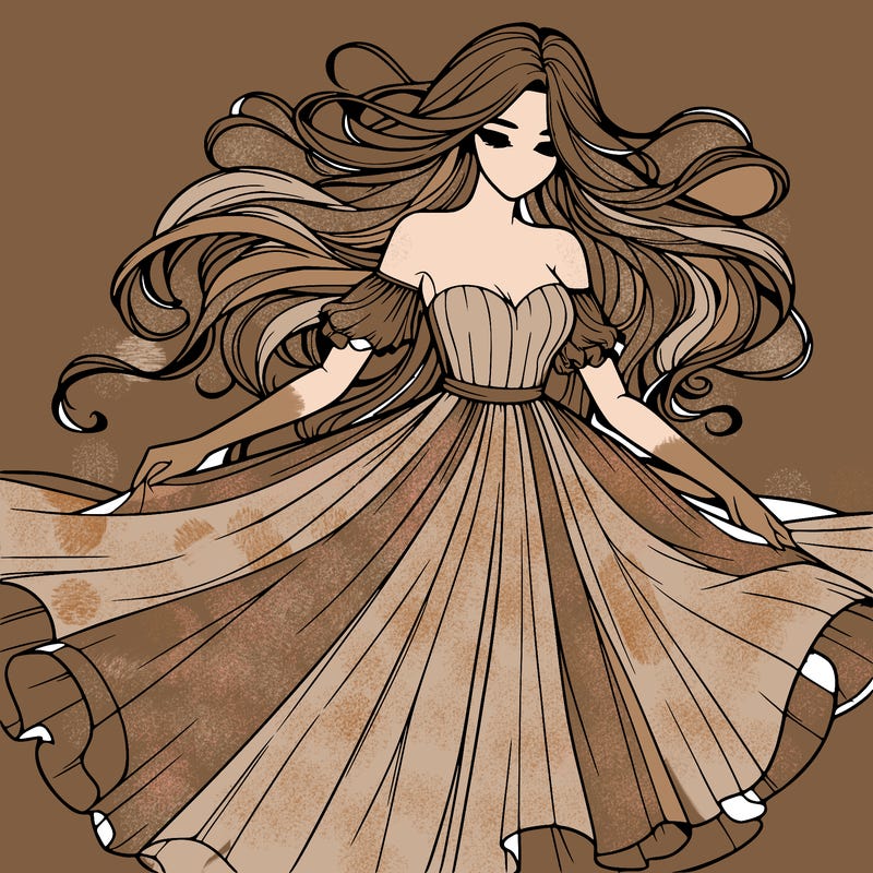 realistic woman wearing a dress that's flowing in the wind