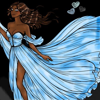 realistic woman in dress flowing the the wind