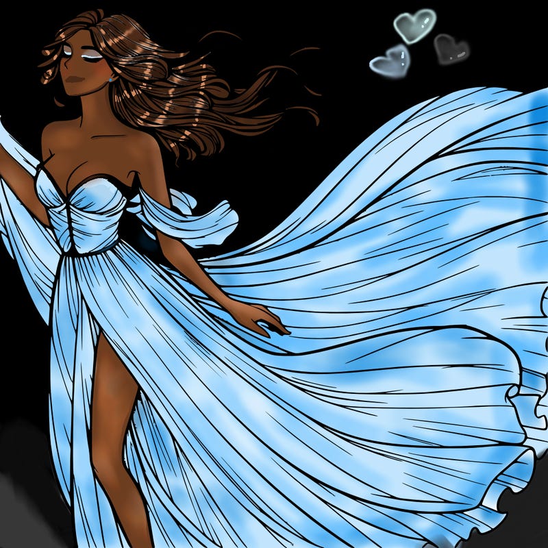 realistic woman in dress flowing the the wind