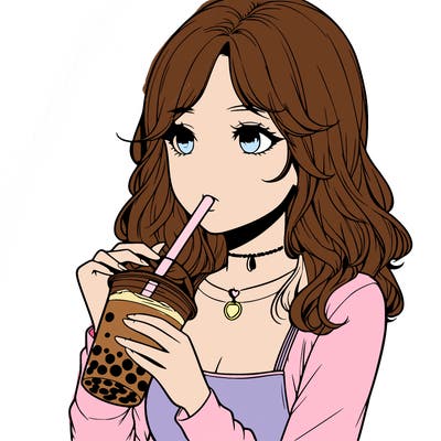 realistic girl drinking boba tea