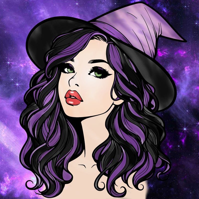 realistic witch girl with wavy hair and lips