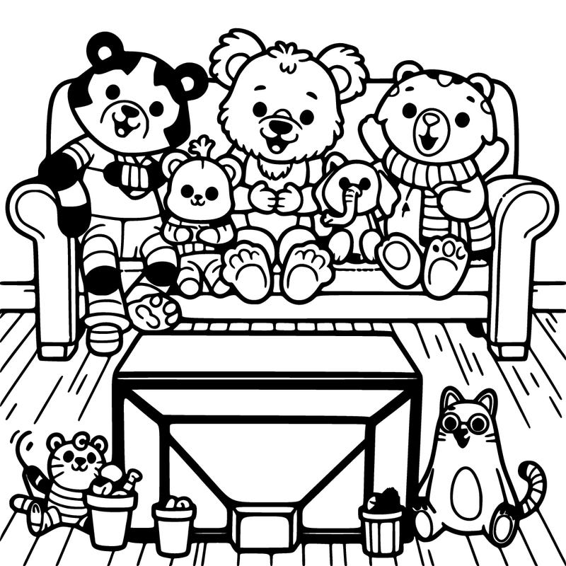 animal friends watching tv