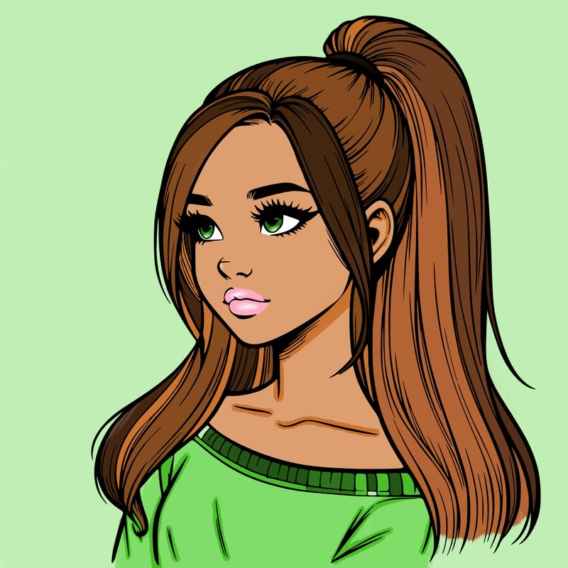 realistic girl with a high ponytail
