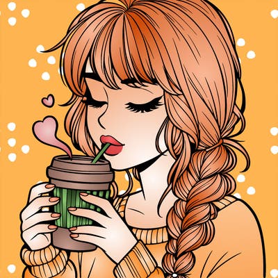 realistic girl drinking coffee