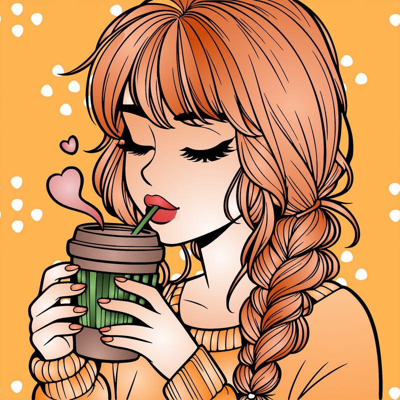realistic girl drinking coffee