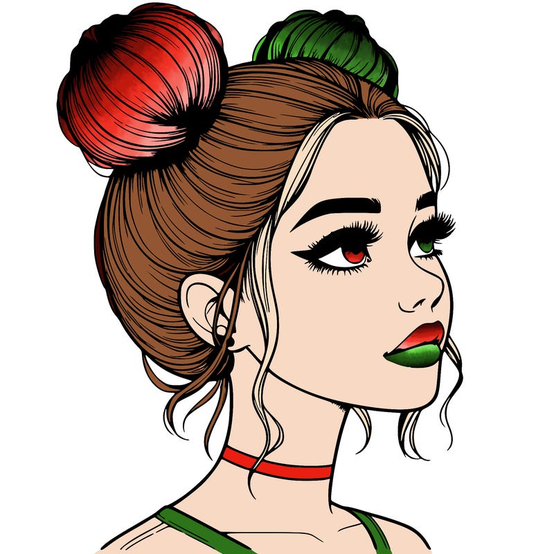 realistic girl with buns on the top of her head