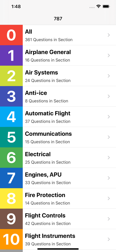 Boeing 787 pilot training exam system categories menu