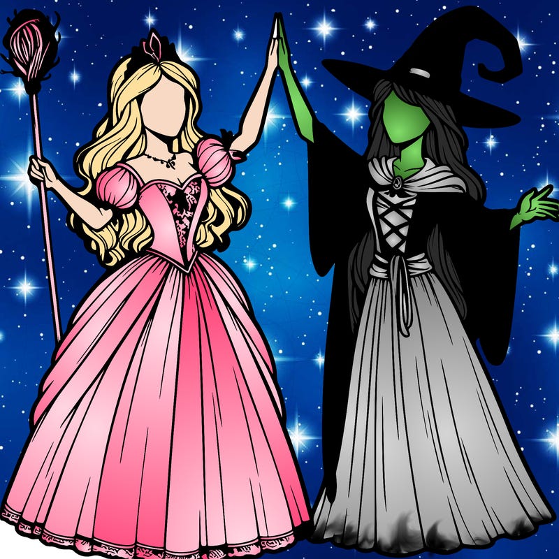 detailed realistic split of a princess and a witch