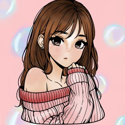 realistic girl with off-shoulder sweater