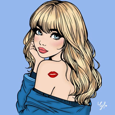 realistic girl with bangs looking over her shoulder