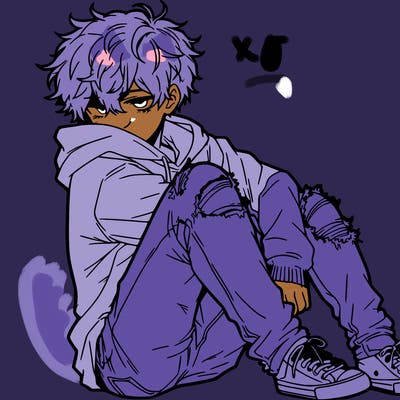 a male hoddie ripped jeans messy hair anime