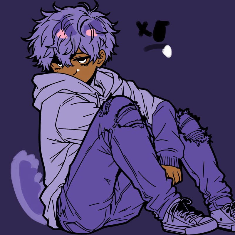 a male hoddie ripped jeans messy hair anime