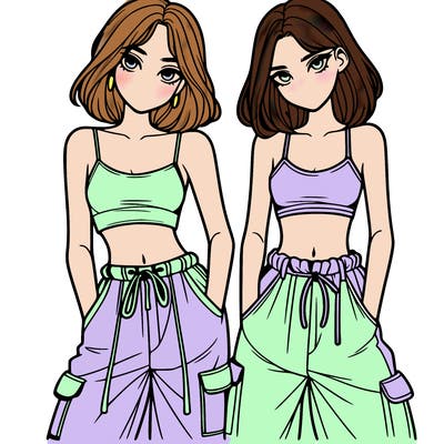 two girls with crop top with baggy pants