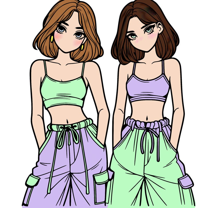two girls with crop top with baggy pants