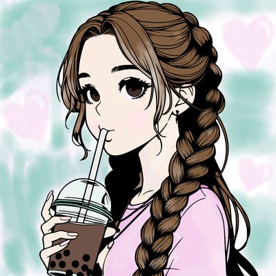 realistic girl with braided hair drinking boba