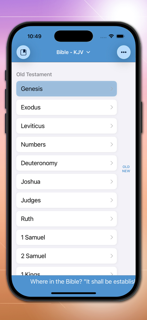 Bible-Simple Bible - Old Testament book selection screen in the Simple Bible mobile app
