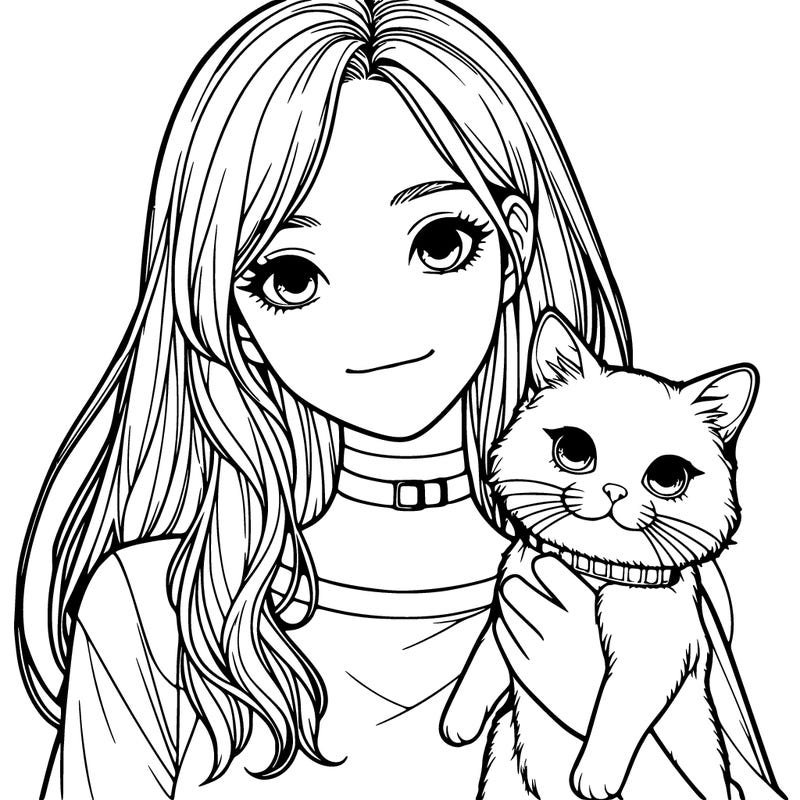 a realistic girl holding a cat