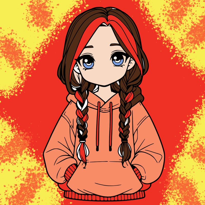 a realistic girl with a oversized hoodie and she has braids