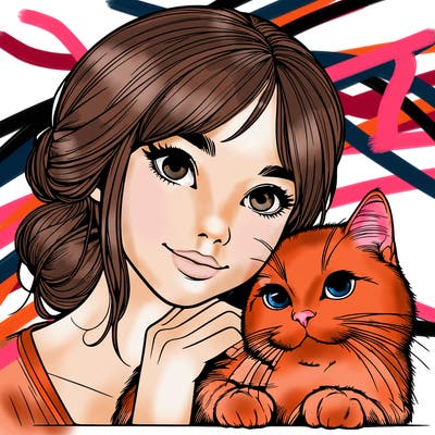 realistic girl with cat