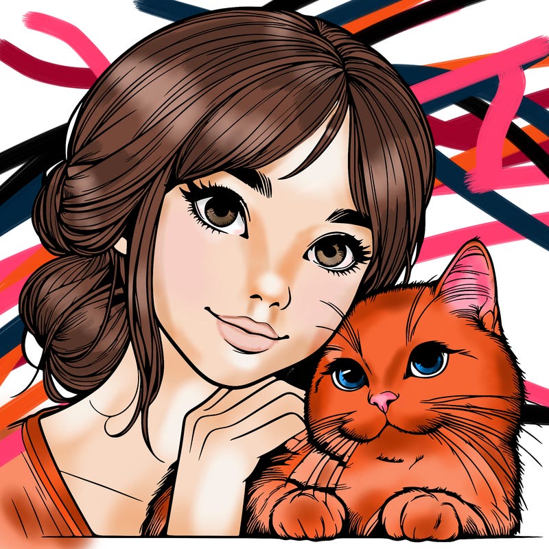 realistic girl with cat