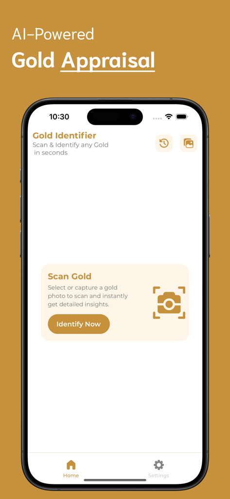 Gold Identifier - Gold Identifier app home screen for AI gold appraisal