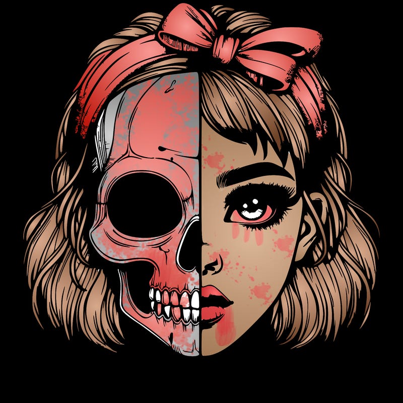 realistic girl with half skull mask