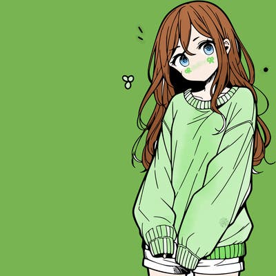 manga teen girl  in a sweater and baggy pants