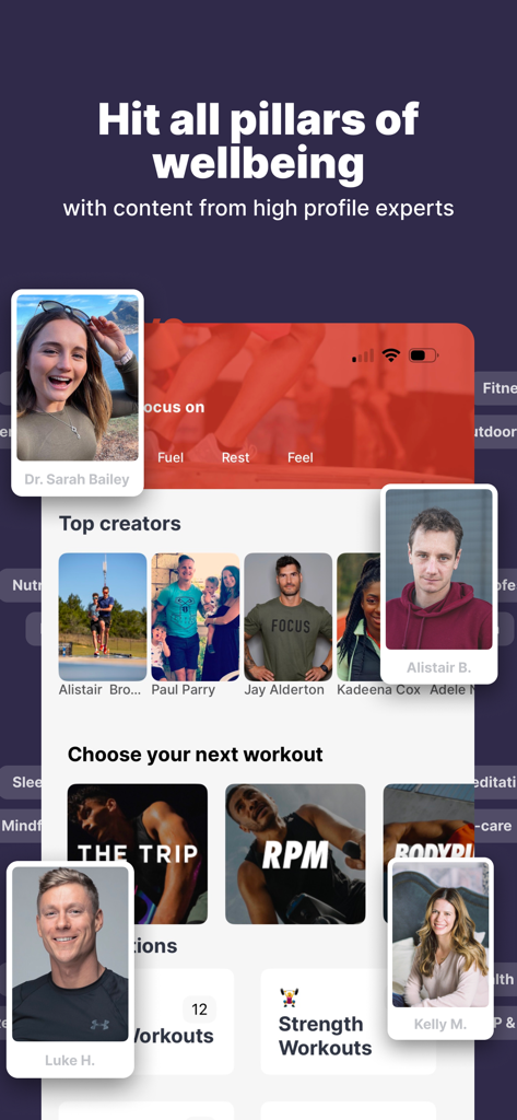 GoJoe app interface showing fitness creators and on-demand workout classes