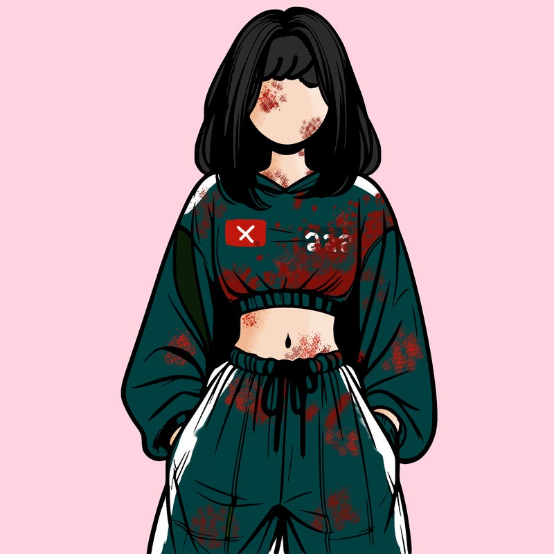 realistic girl faceless with baggy pants and a crop top
