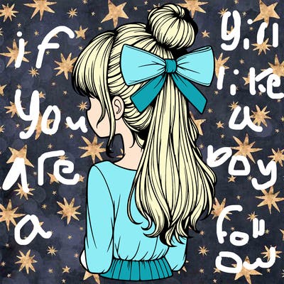 realistic girl  with hip length hair a bun and a big bow on the back of head