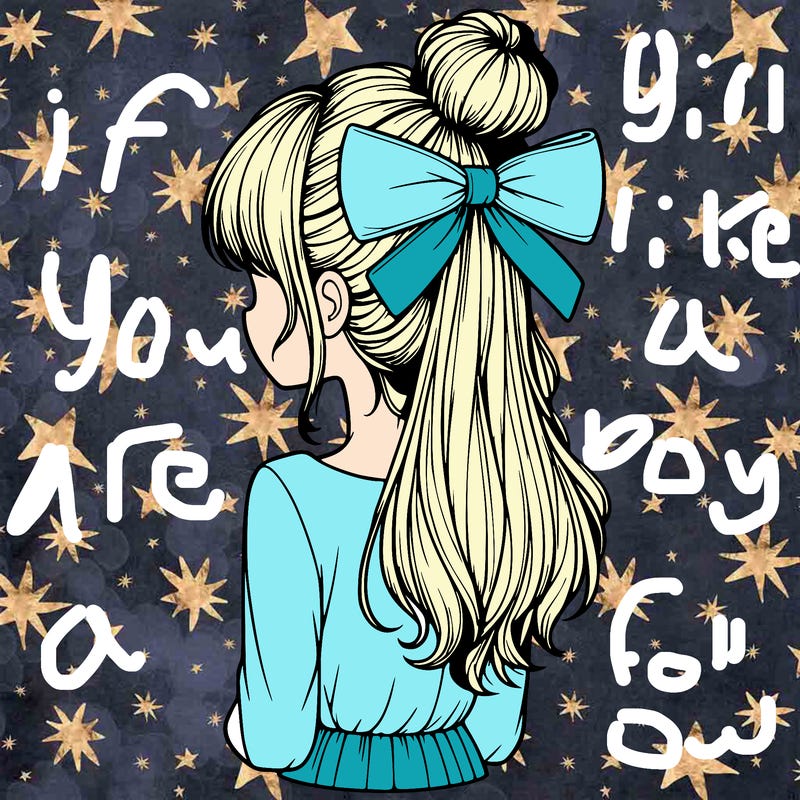 realistic girl  with hip length hair a bun and a big bow on the back of head