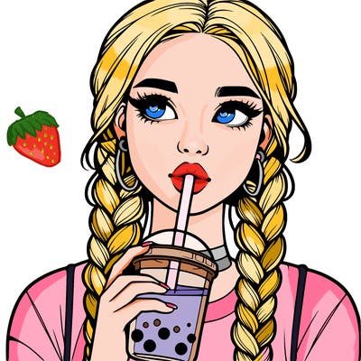 realistic girl with braided hair drinking boba