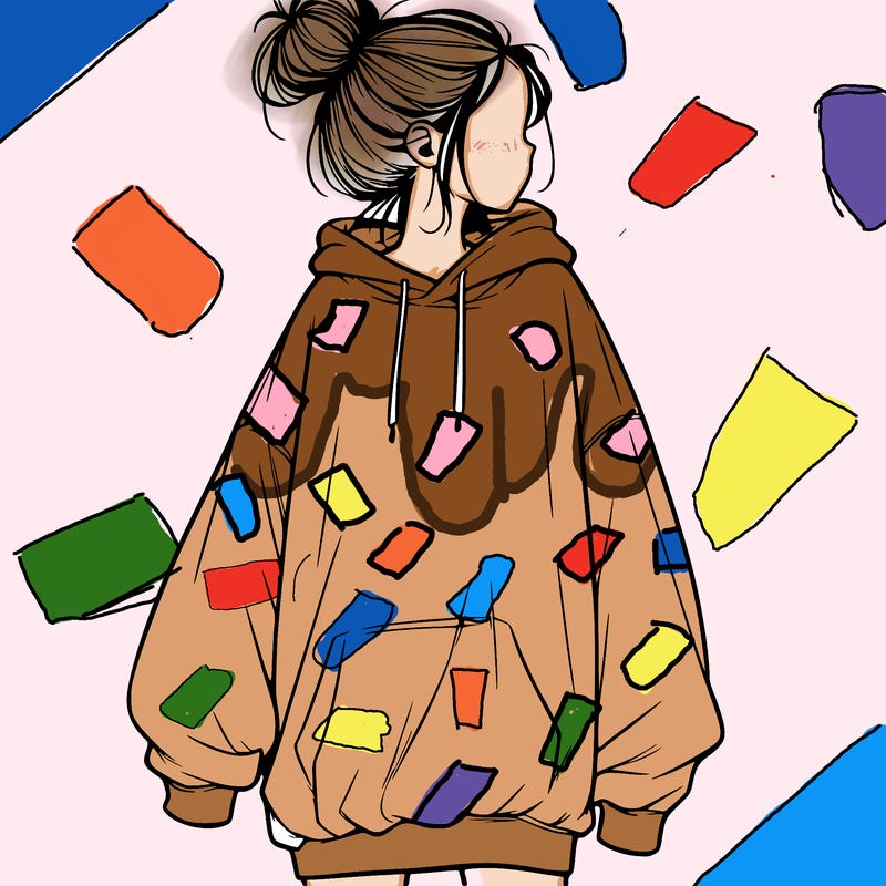 realistic girl with a oversized sweatshirt on and a bun