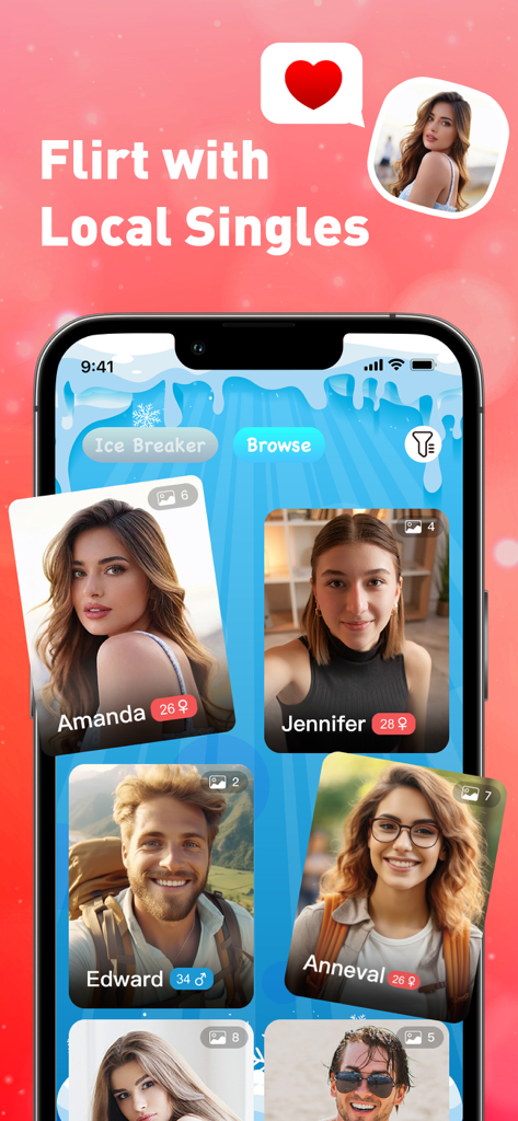 Interfaz de la aplicación HMU mostrando perfiles de solteros locales para citas casuales